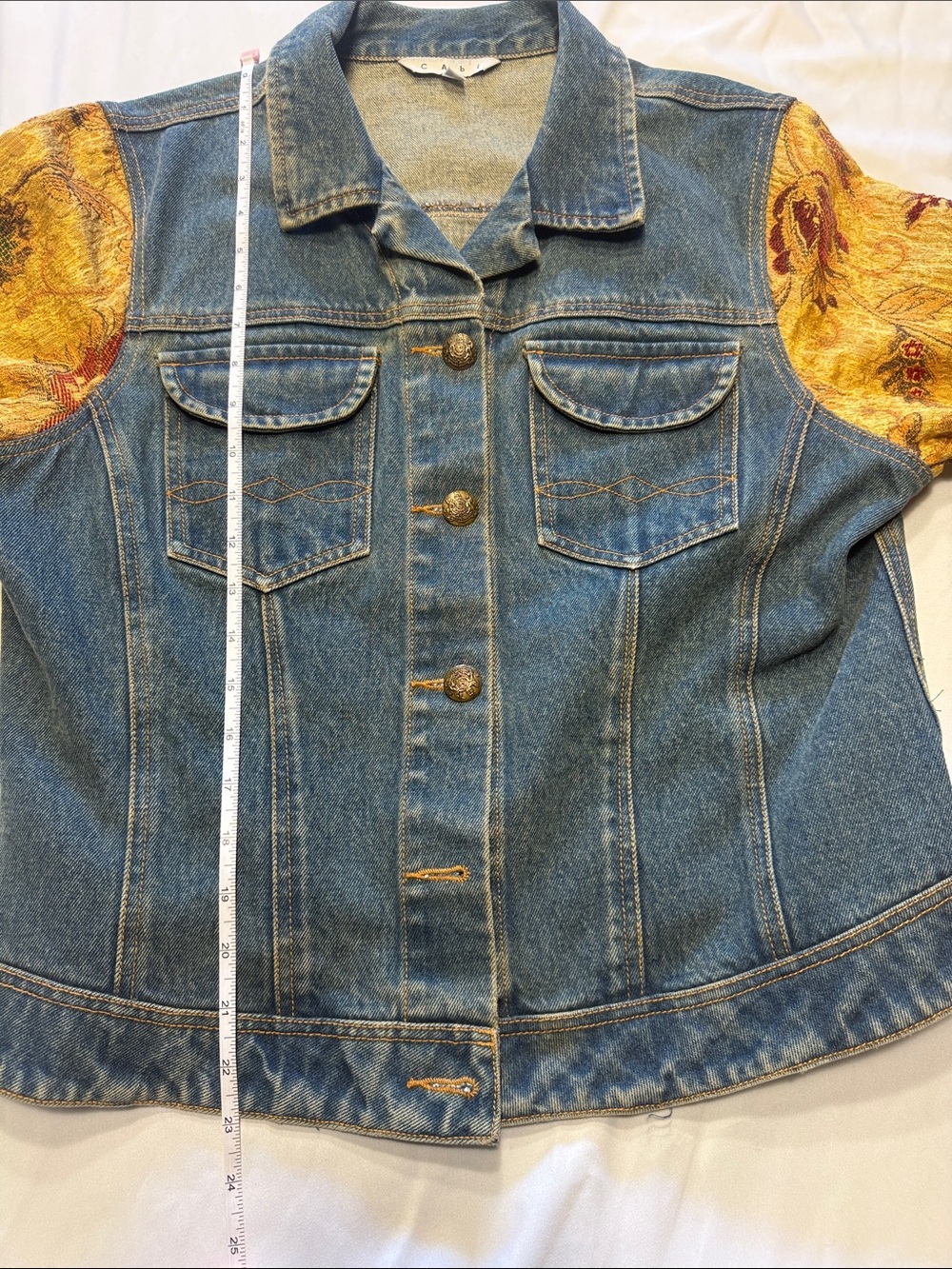 CAbi Blue Denim Jacket with Yellow & Red Patterned Sleeves - Picture 6 of 6